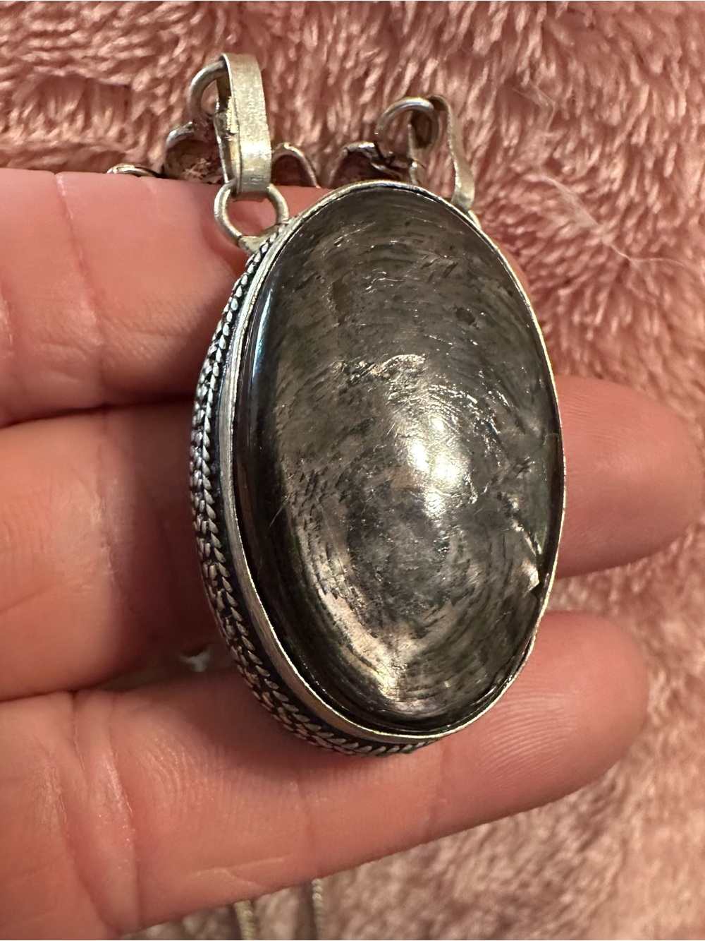 Sterling Silver Hypersthene Pendant Necklace Smoky Quartz Ornate Bali Style